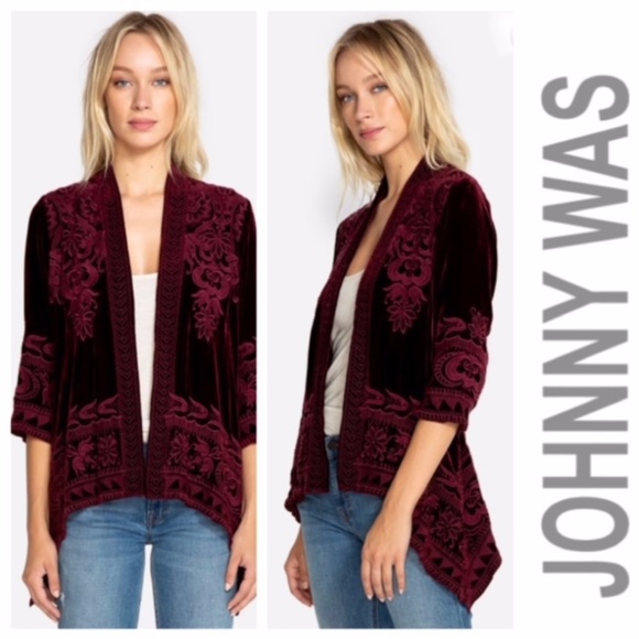 Johnny Was Tops - NWT JOHNNY WAS HIRSCH VELVET DRAPED CARDIGAN